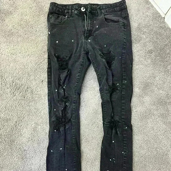 Womens Black‎ Ripped Jeans with Splatter paint - Picture 1 of 5